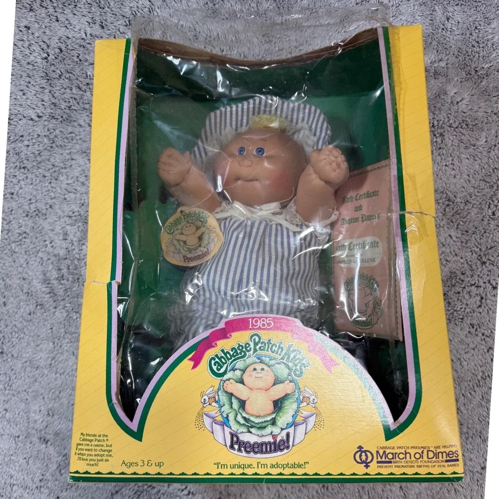 Vintage 1985 Cabbage Patch Kids Preemie March of Dimes Blue Eyes Blonde Doll NEW